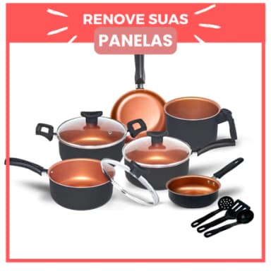 Jogo de Panelas Kit 9 Pçs Antiaderente Tampa Vidro Teflon